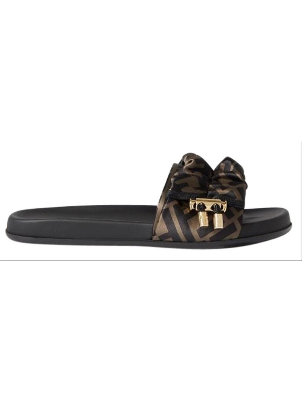 FENDI Feel FF logo ruched satin slides sandals 38